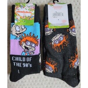 Nickelodeon Rugrats 2 PAIRS Crew SOCKS Child Of The 90's Finster Novelty Retro